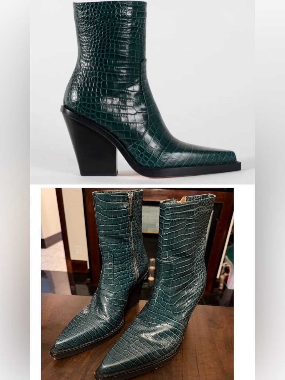 Paris Texas Green Croc-Embossed Heeled Boots